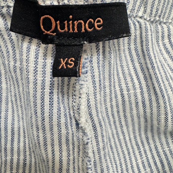 Quince Linen Wide Leg Pants XS Blue White Stripe Drawstring - Picture 7 of 9